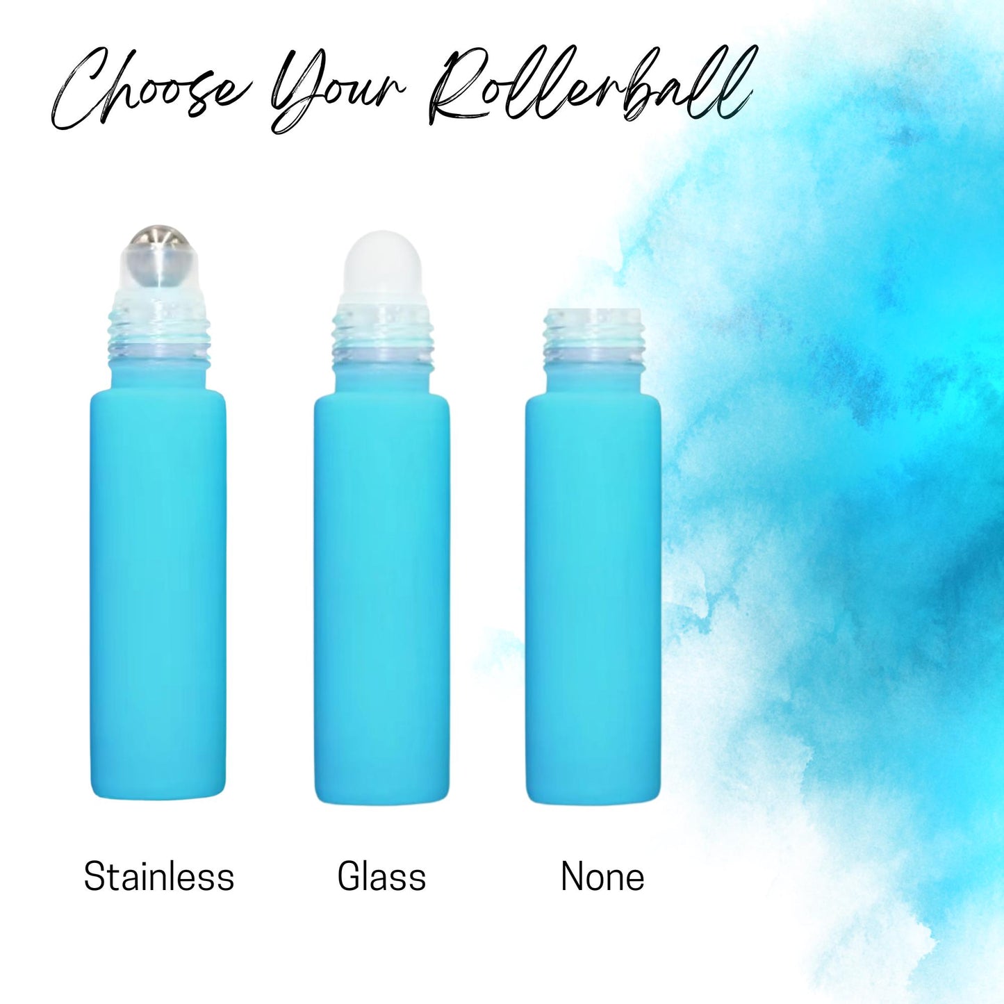 Matte Turquoise Glass Roller Bottle with Bamboo Cap • 10ml Essential Oil Roller • Glass or Stainless Rollerball • Refillable