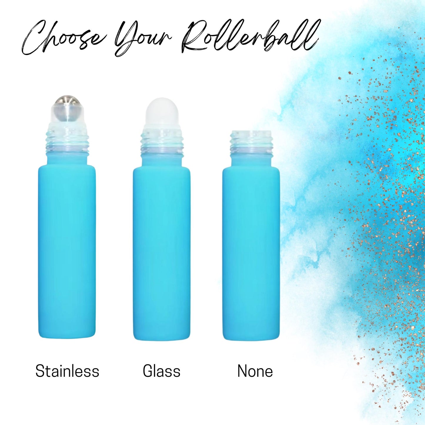 Matte Turquoise Glass Roller Bottle • 10ml Essential Oil Roller • Stainless or Glass Rollerball • Refillable • Single & Set Options
