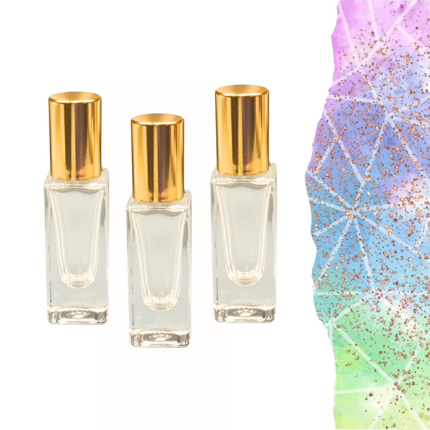 Short Square Clear Glass Roller Bottle • 7ml Essential Oil Roller • Stainless Rollerball • Signature Shapes • Refillable