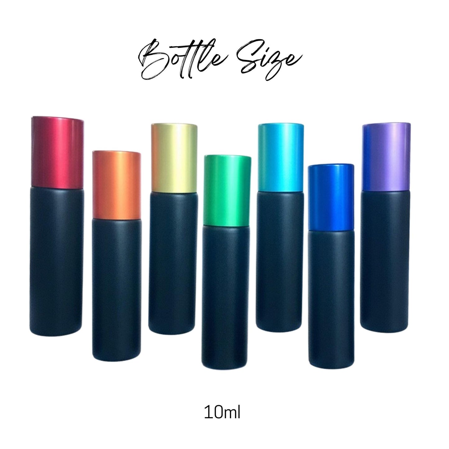 Chakra Glass Roller Bottle Set • Black Bottles with Chakra Caps • 10ml Essential Oil Rollers • Stainless or Glass Rollerballs • Refillable