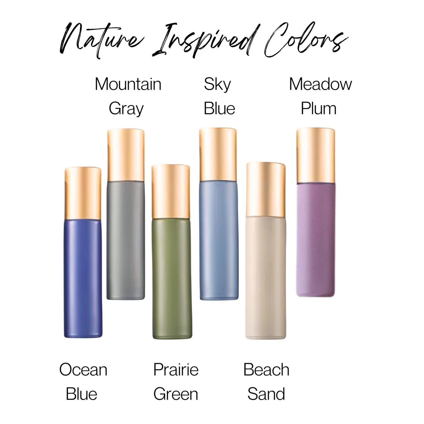 Nature Inspired Roller Bottle Set • 6 Colors • 5ml or 10ml • Essential Oil Rollers • Stainless or Glass • Refillable