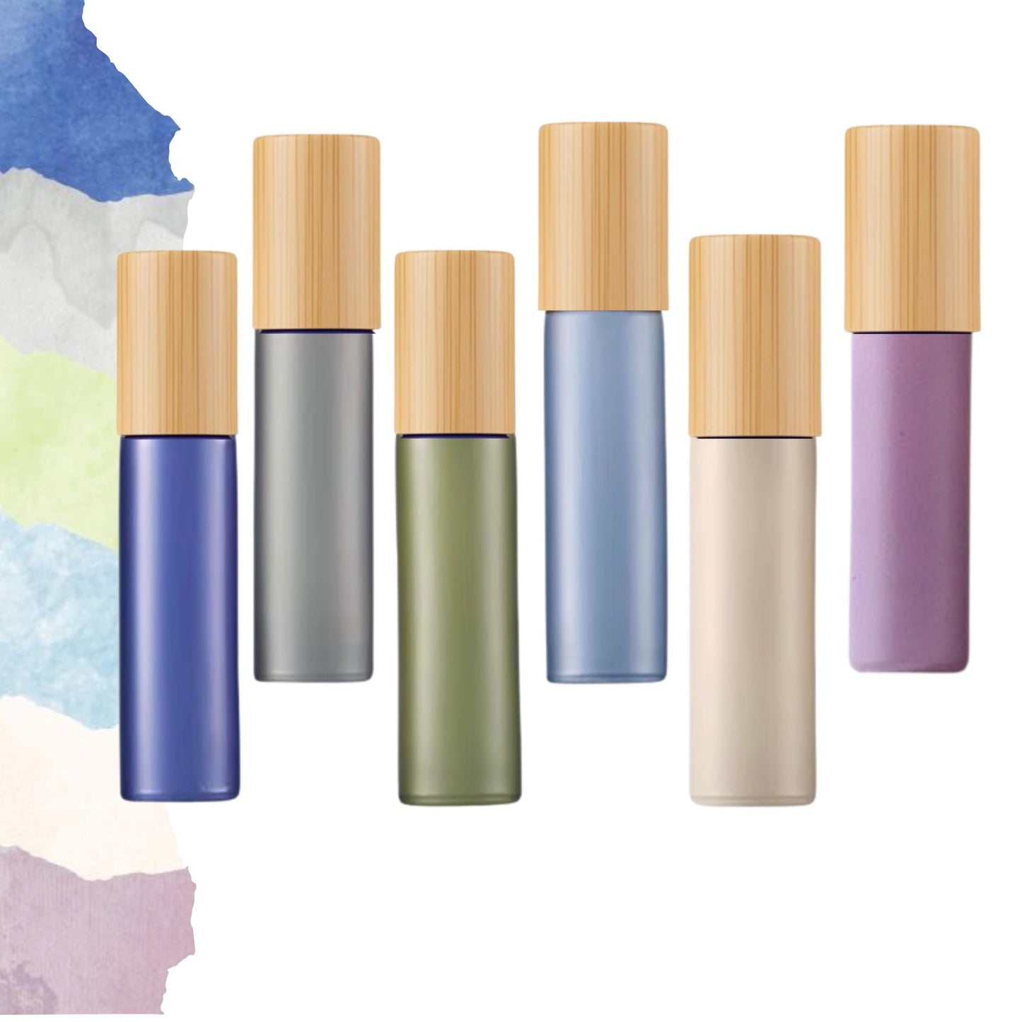 Nature Inspired Roller Bottle Set • 6 Colors with Bamboo Caps • 5ml or 10ml • Stainless or Glass Rollerballs • Refillable