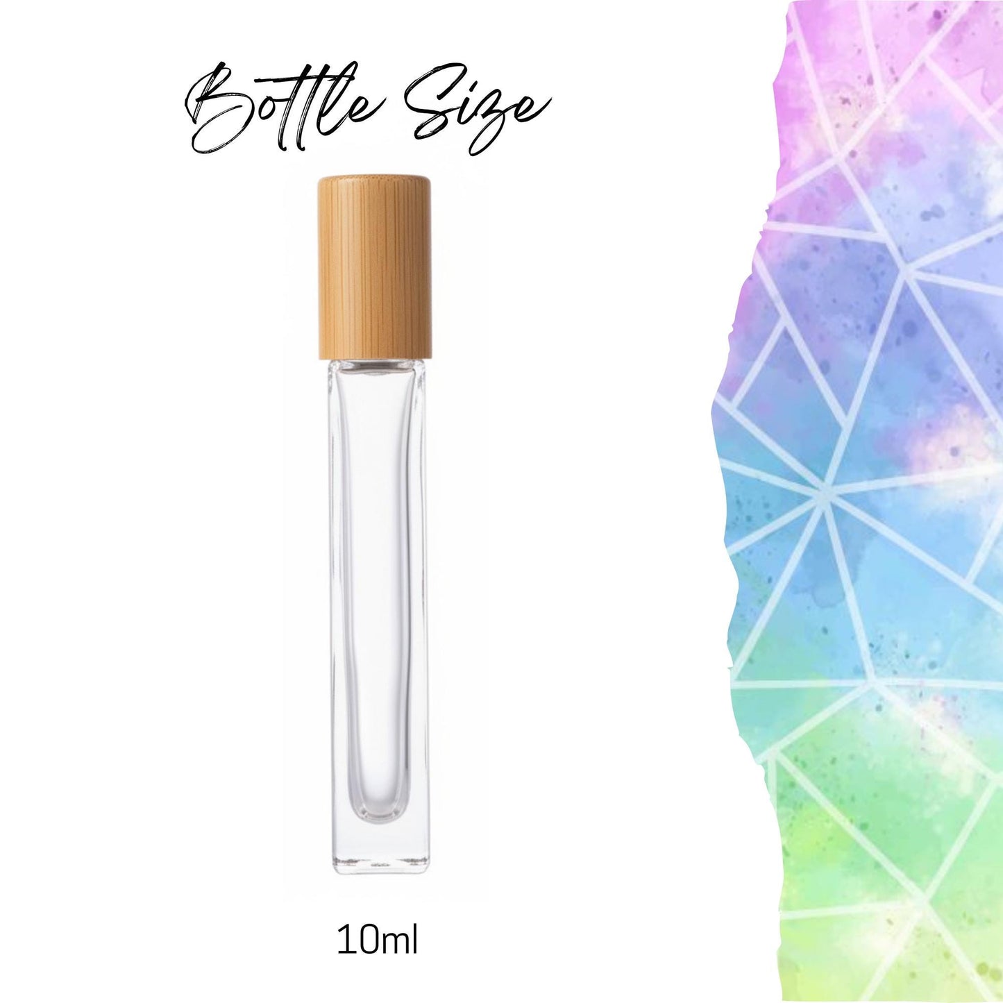 Tall Square Clear Glass Roller Bottle with Bamboo Cap • 10ml Essential Oil Roller • Stainless Rollerball • Signature Shapes • Refillable