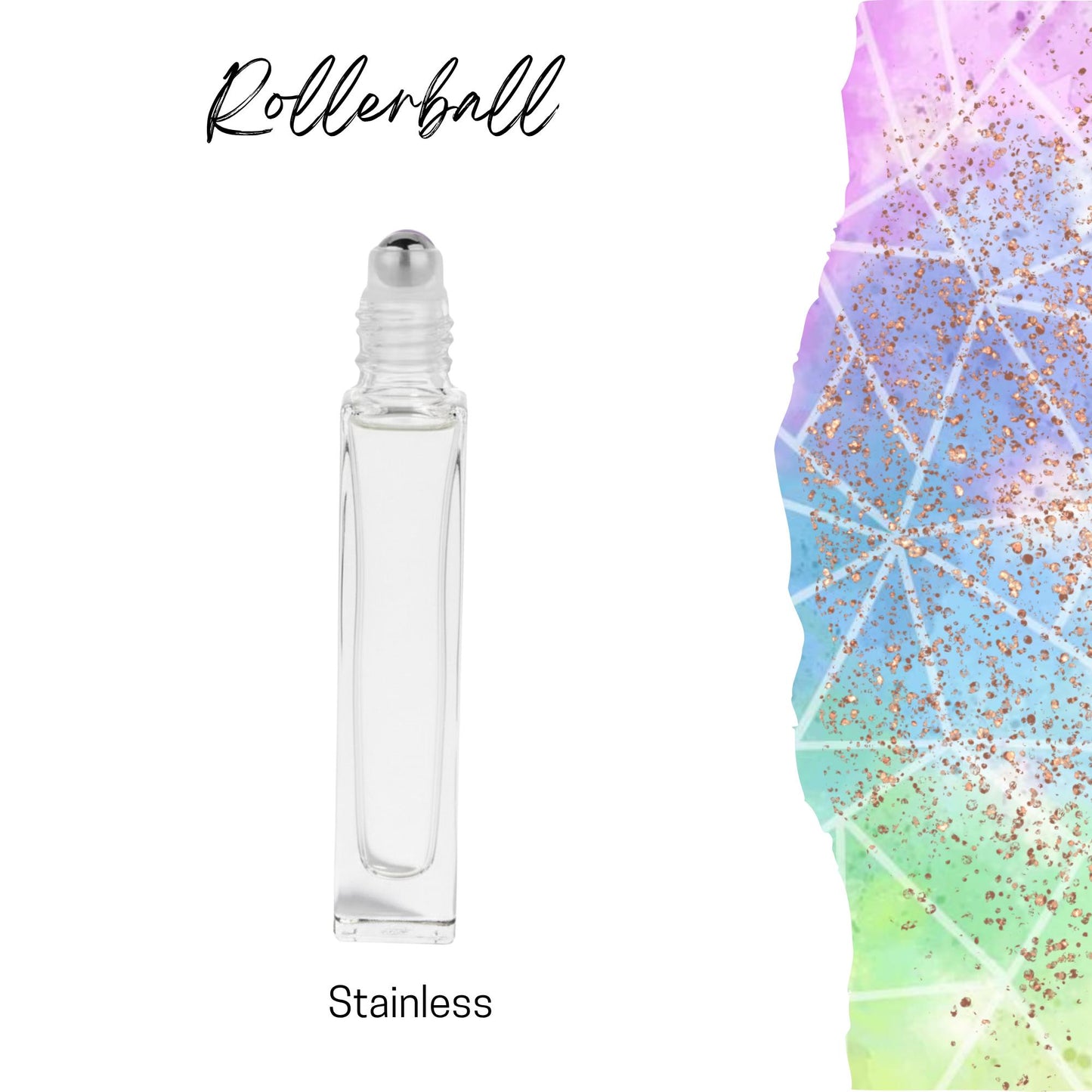 Tall Square Clear Glass Roller Bottle • 10ml Essential Oil Roller • Stainless Rollerball • Signature Shapes • Refillable