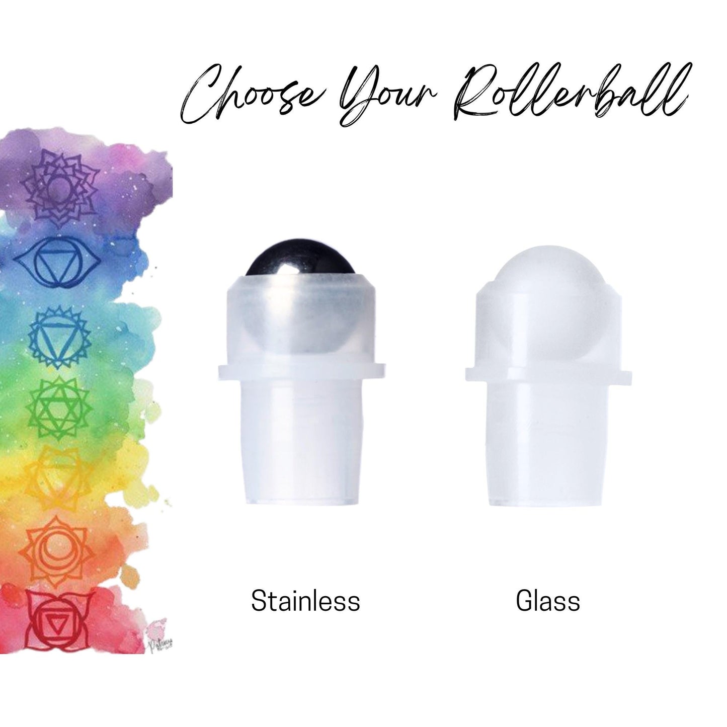 Chakra Glass Roller Bottle Set • 7 Frosted Color Bottles • 5ml or 10ml Essential Oil Rollers • Stainless or Glass Rollerballs • Refillable