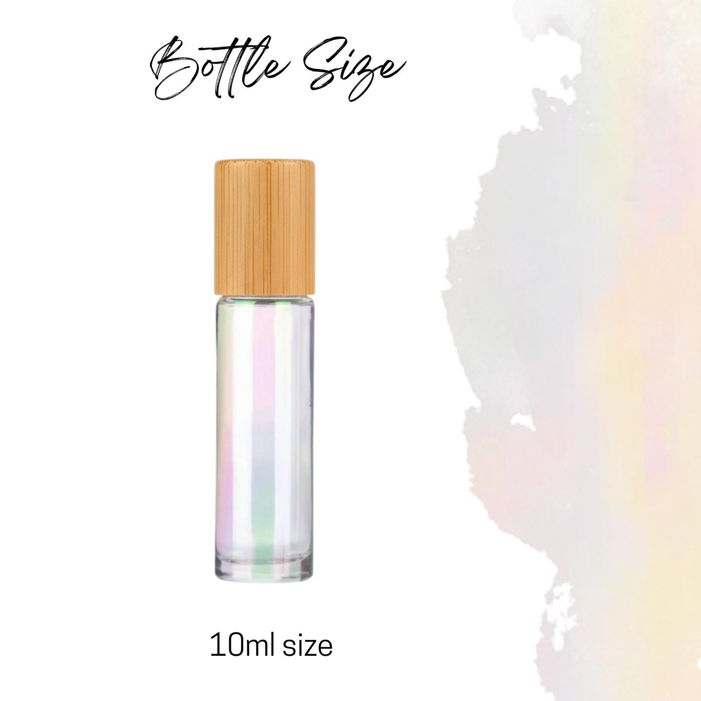 Iridescent Glass Roller Bottle with Bamboo Cap • 10ml Essential Oil Roller • Stainless or Glass Rollerball • Refillable