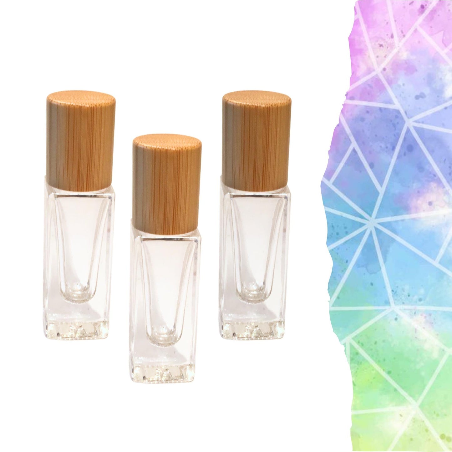 Short Square Clear Glass Roller Bottle with Bamboo Cap • 7ml Essential Oil Roller • Stainless Rollerball • Signature Shapes • Refillable