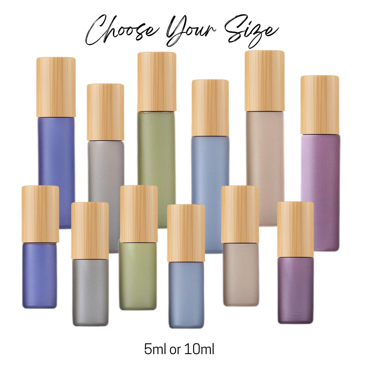 Nature Inspired Roller Bottle Set • 6 Colors with Bamboo Caps • 5ml or 10ml • Stainless or Glass Rollerballs • Refillable