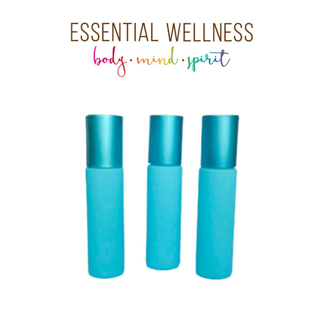 BRIGHT TURQUOISE Roller Bottles - Single or Sets - 10 ml Matte Glass Roll On - Choice of Cap Color & Gemstone, Stainless or Glass Rollerball