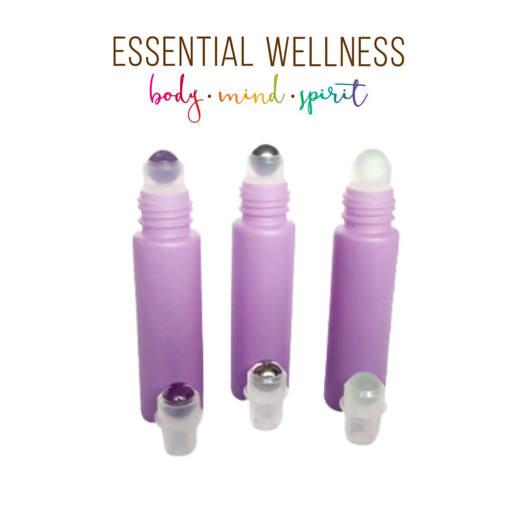 BRIGHT LAVENDER Roller Bottles - Single or Sets - 10 ml Matte Glass Roll On - Choice of Cap Color & Gemstone, Stainless or Glass Rollerball