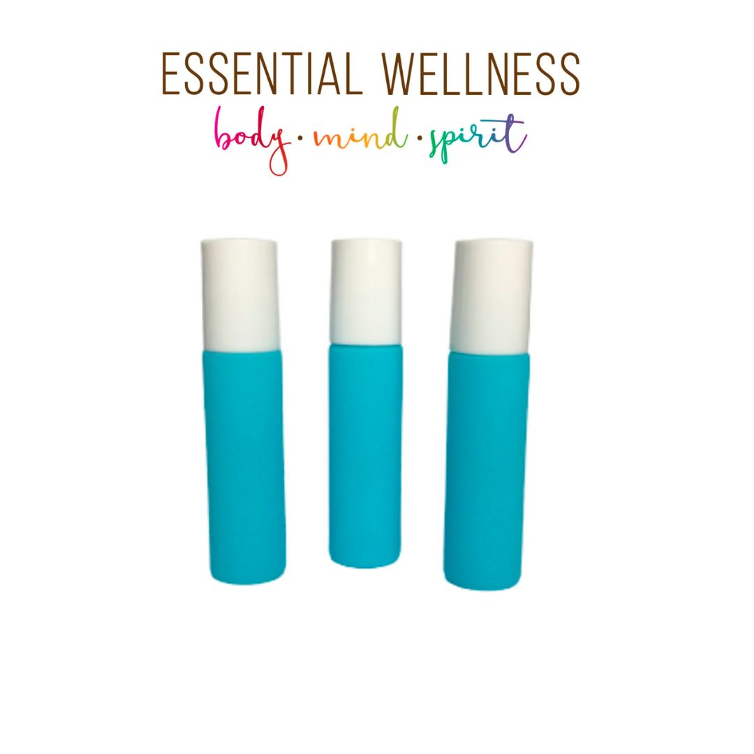 BRIGHT TURQUOISE Roller Bottles - Single or Sets - 10 ml Matte Glass Roll On - Choice of Cap Color & Gemstone, Stainless or Glass Rollerball