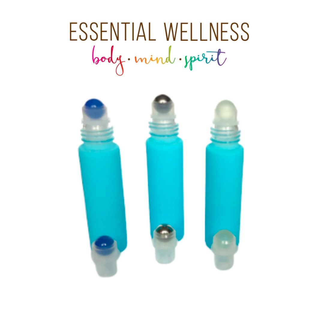 BRIGHT TURQUOISE Roller Bottles - Single or Sets - 10 ml Matte Glass Roll On - Choice of Cap Color & Gemstone, Stainless or Glass Rollerball