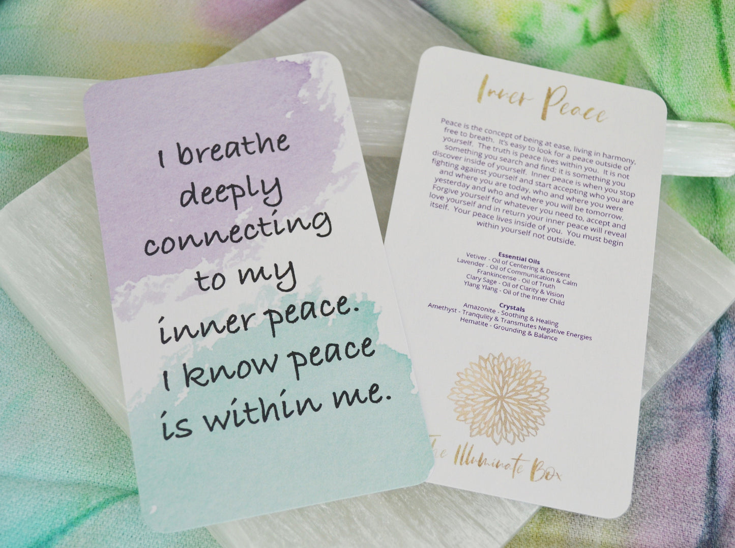 INNER PEACE Gemstone Bracelet, Essential Oil Blend Roller Bottle, Mantra Card & Meditation Set - Yoga Support - Reiki