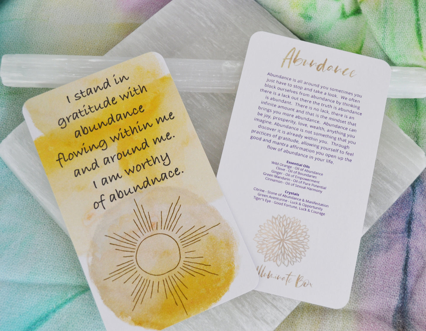 ABUNDANCE Gemstone Bracelet, Essential Oil Blend Roller Bottle, Mantra Card & Meditation Set - Prosperity - Yoga Support