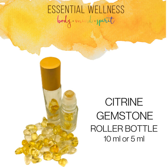 CITRINE Gemstone Crystal Roller Bottle 10 ml or 5 ml - Your Choice of Metal Cap Color