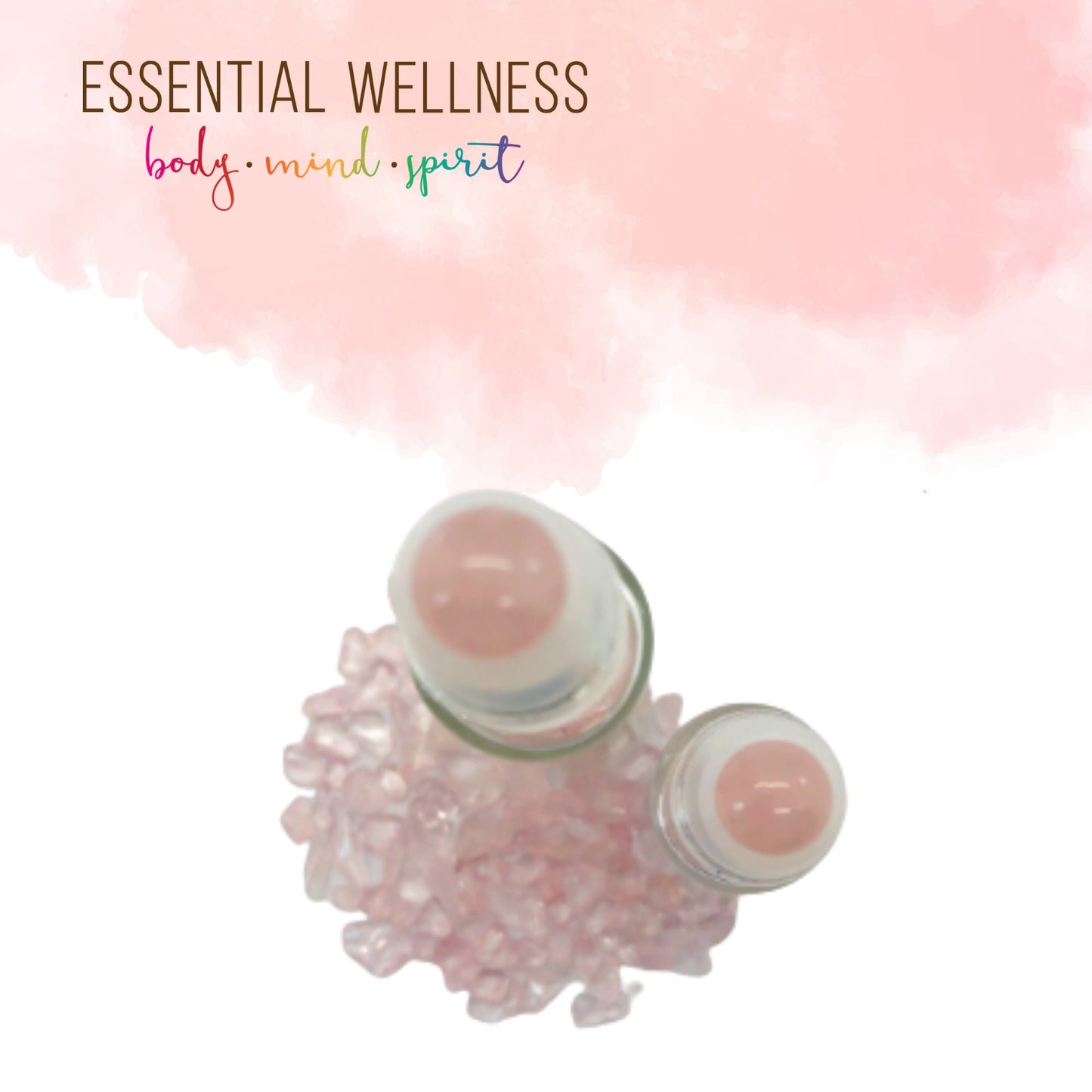 ROSE QUARTZ Gemstone Crystal Roller Bottle 10 ml or 5 ml - Reiki Enhanced - Your Choice of Metal Cap Color