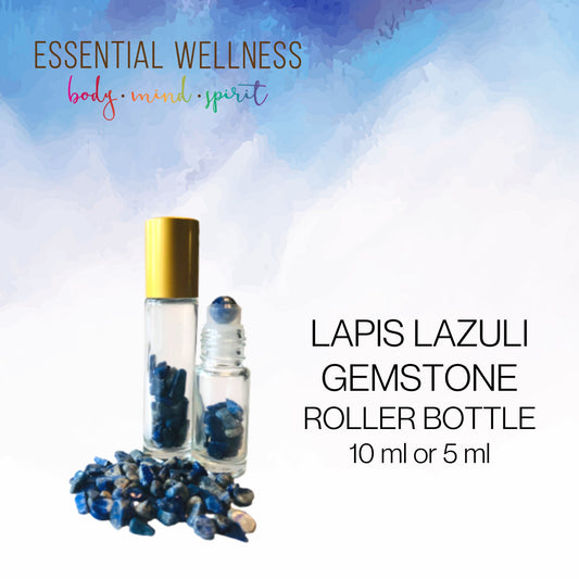 LAPIS LAZULI Gemstone Crystal Roller Bottle 10 ml or 5 ml - Reiki Enhanced - Your Choice of Metal Cap Color