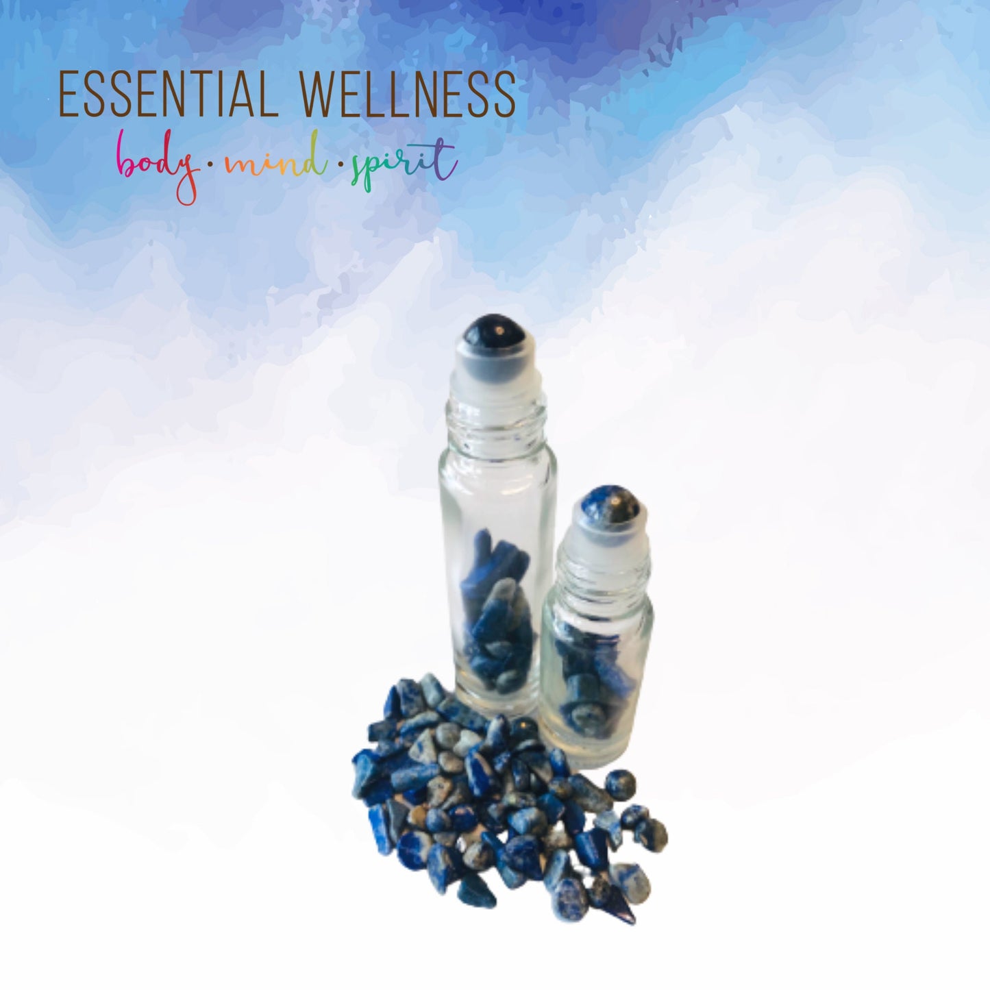 LAPIS LAZULI Gemstone Crystal Roller Bottle 10 ml or 5 ml - Reiki Enhanced - Your Choice of Metal Cap Color