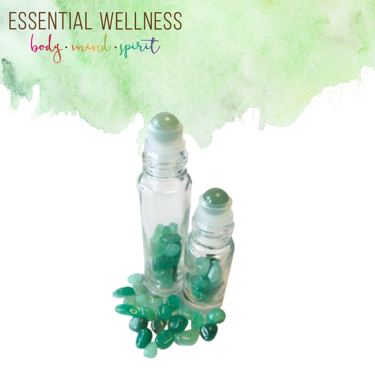 GREEN AVENTURINE Gemstone Crystal Roller Bottle 10 ml or 5 ml - Reiki Enhanced  - Your Choice of Metal Cap Color