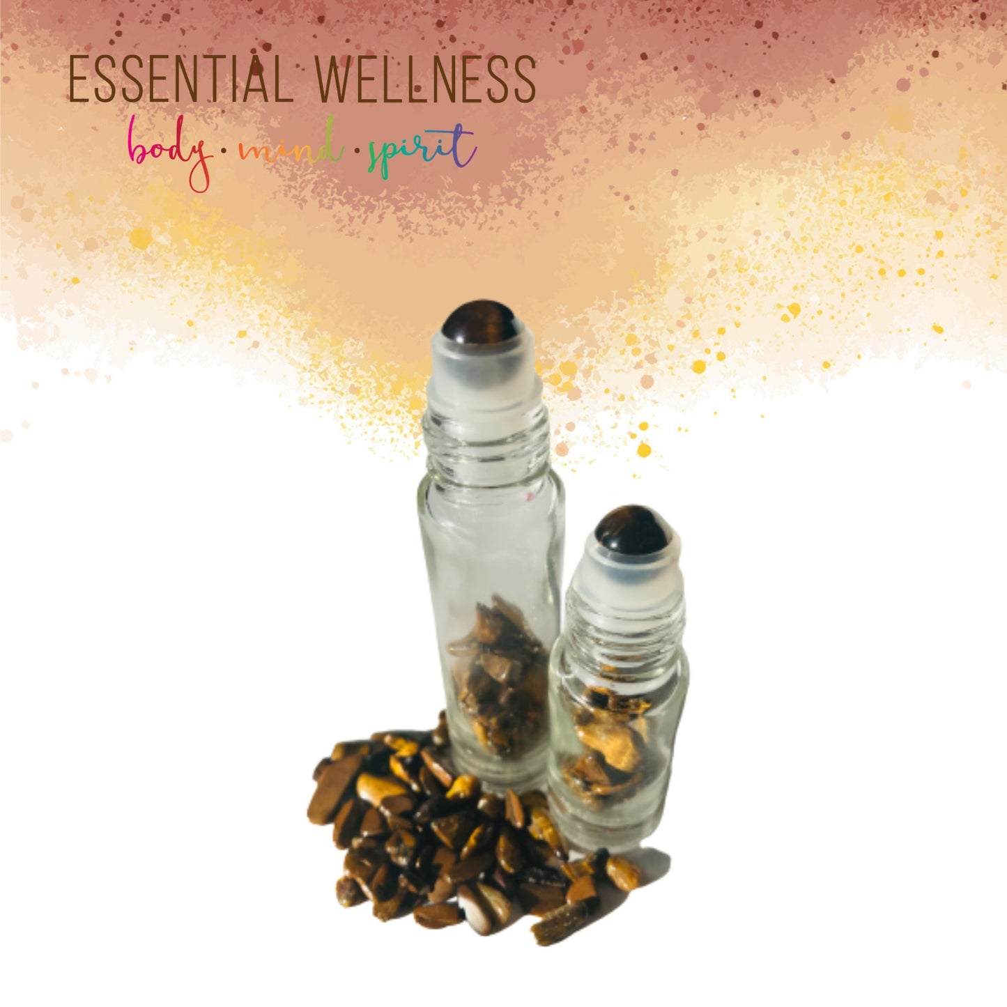 TIGER'S EYE Gemstone Crystal Roller Bottle 10 ml or 5 ml - Reiki Enhanced  - Your Choice of Metal Cap Color