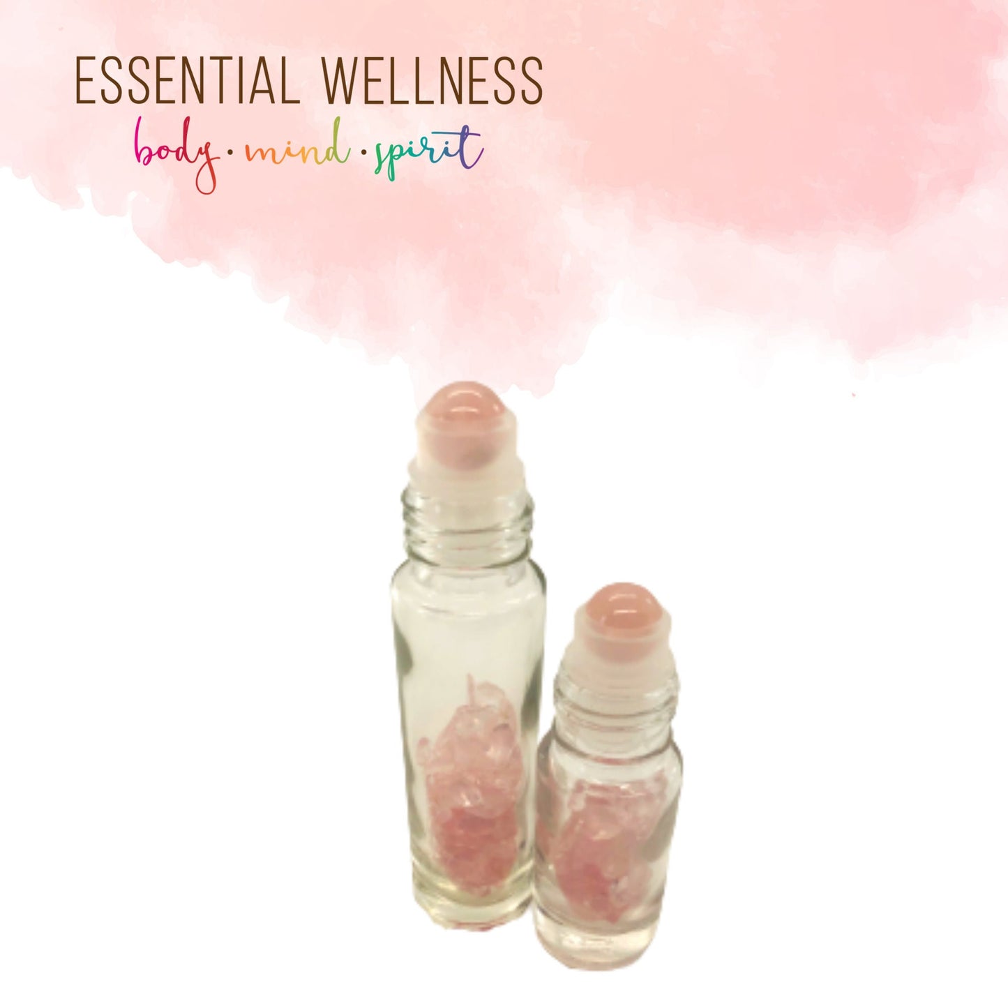 ROSE QUARTZ Gemstone Crystal Roller Bottle 10 ml or 5 ml - Reiki Enhanced - Your Choice of Metal Cap Color