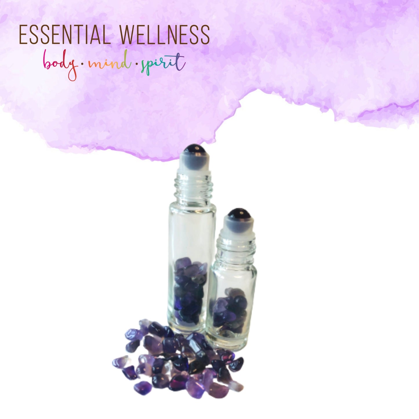 AMETHYST Gemstone Crystal Roller Bottle 10 ml or 5 ml - Reiki Enhanced - Your Choice of Metal Cap Color