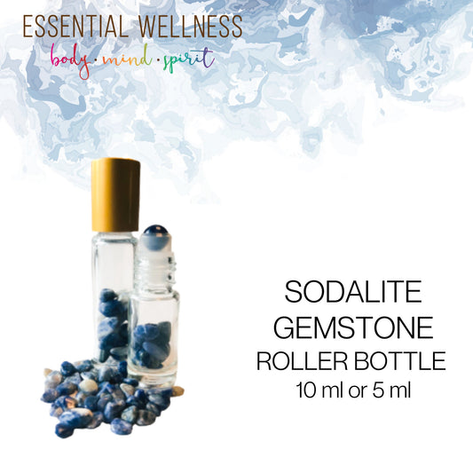 SODALITE Gemstone Crystal Roller Bottle 10 ml or 5 ml - Reiki Enhanced  - Your Choice of Metal Cap Color