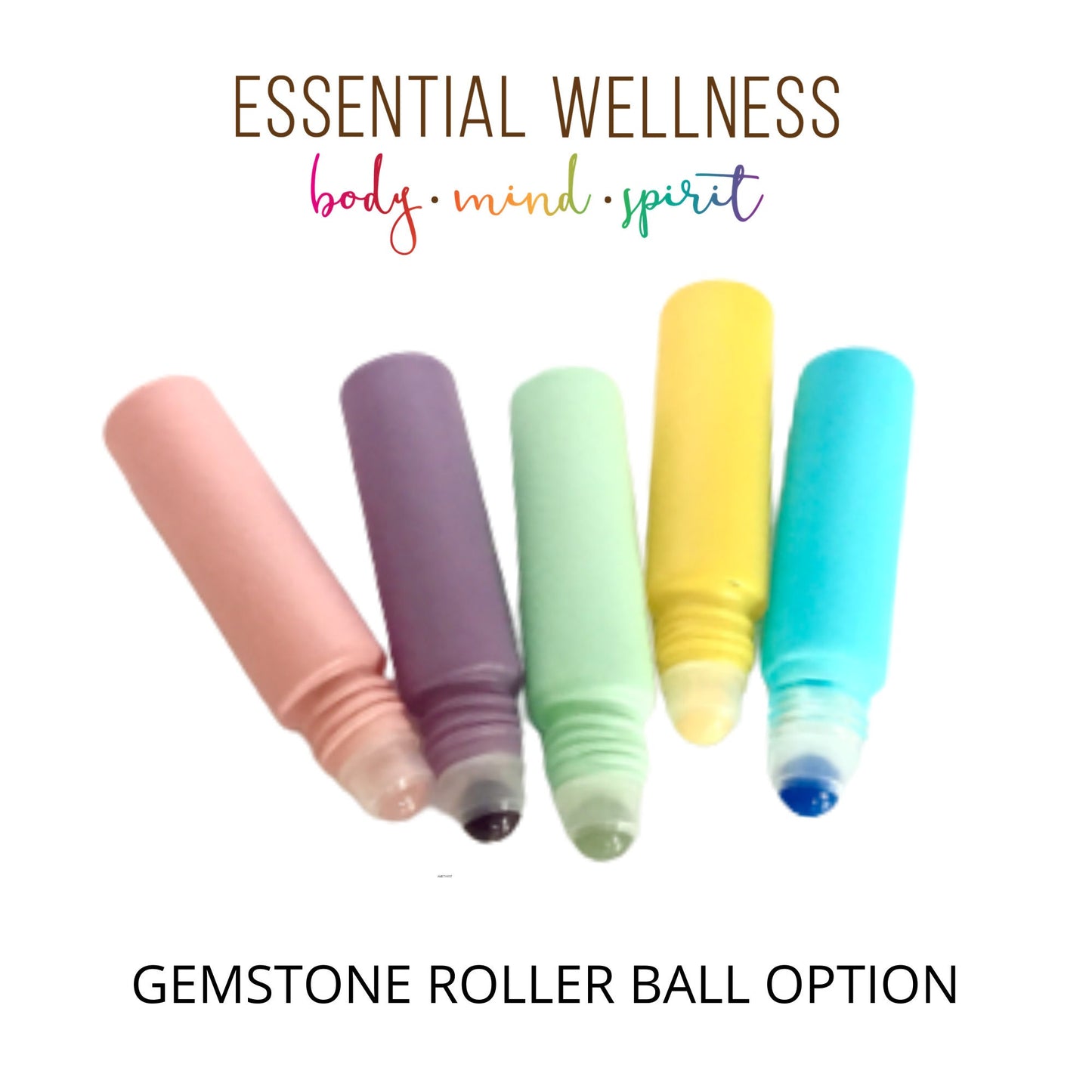 BRIGHT COLLECTION Roller Bottles - Set of 5 - 10 ml Matte Glass Roll On - Choice of Cap Color & Gemstone, Stainless or Glass Rollerball