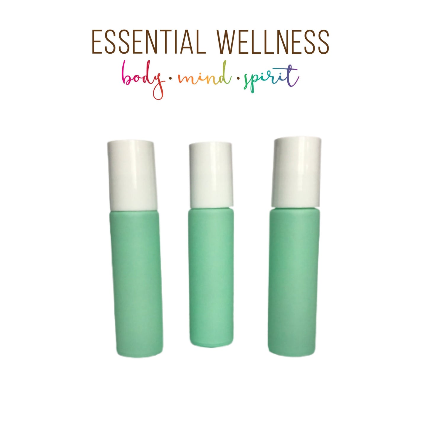 BRIGHT MINT GREEN Roller Bottles - Single or Set - 10 ml Matte Glass Roll On - Choice of Cap Color & Gemstone, Stainless or Glass Rollerball