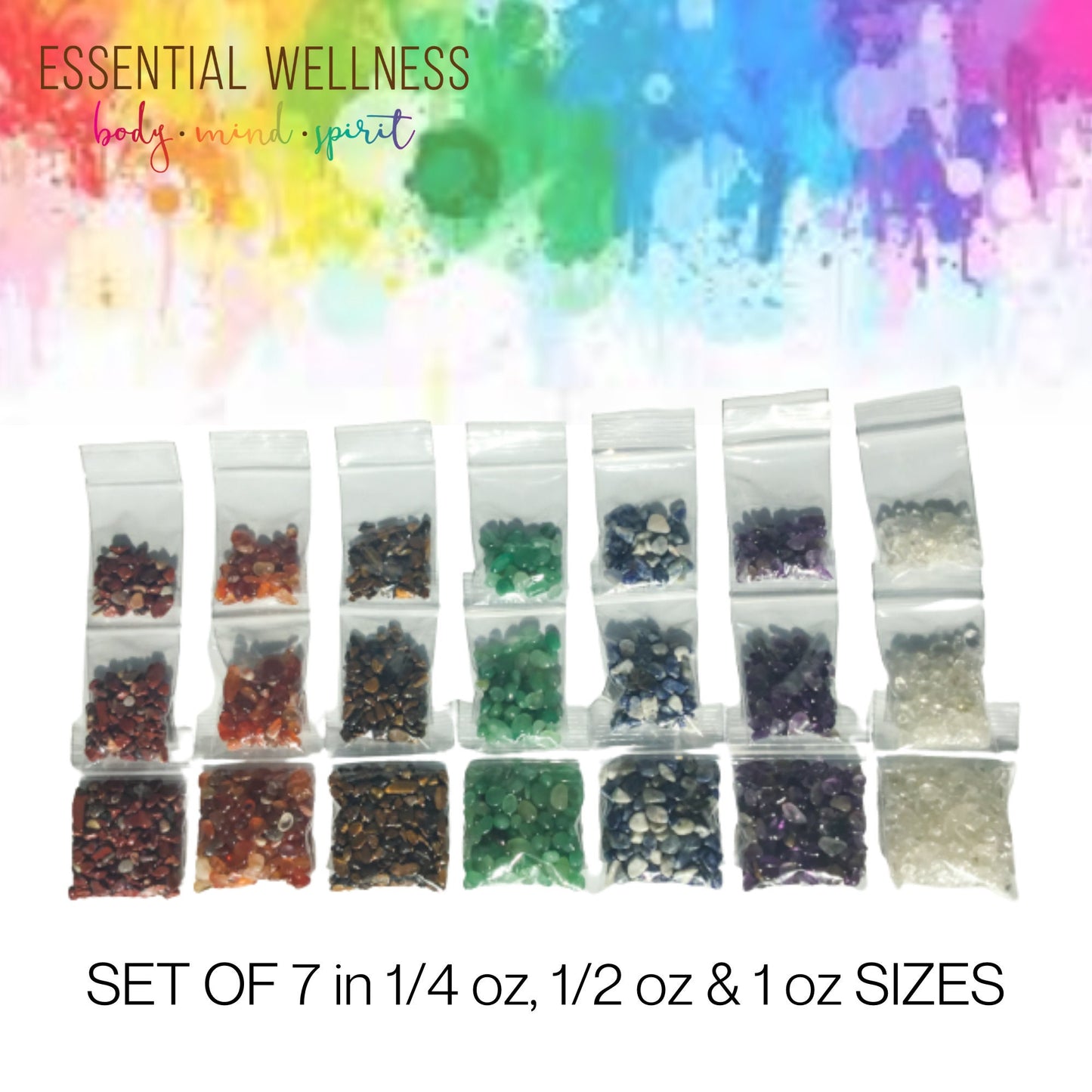 CHAKRA Crystal Set, 1/4 to 8 oz Sets, Healing Crystals, Roller Bottle Chips, Chakra Chips, Mini Gemstone Chips, Orgonite, Resin, Candles