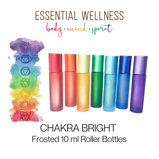 CHAKRA Singles  - 10 ml Chakra Color Frosted Glass Roller Bottles for Essential Oils - Gemstone Crystal RollerBall Option - Metaphysical