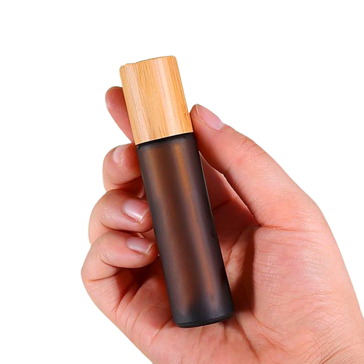 FROSTED AMBER Roller Bottles with Bamboo Cap - Single or Sets - 10ml Glass Roll On - Your Choice of Gemstone, Stainless or Glass Roller Ball