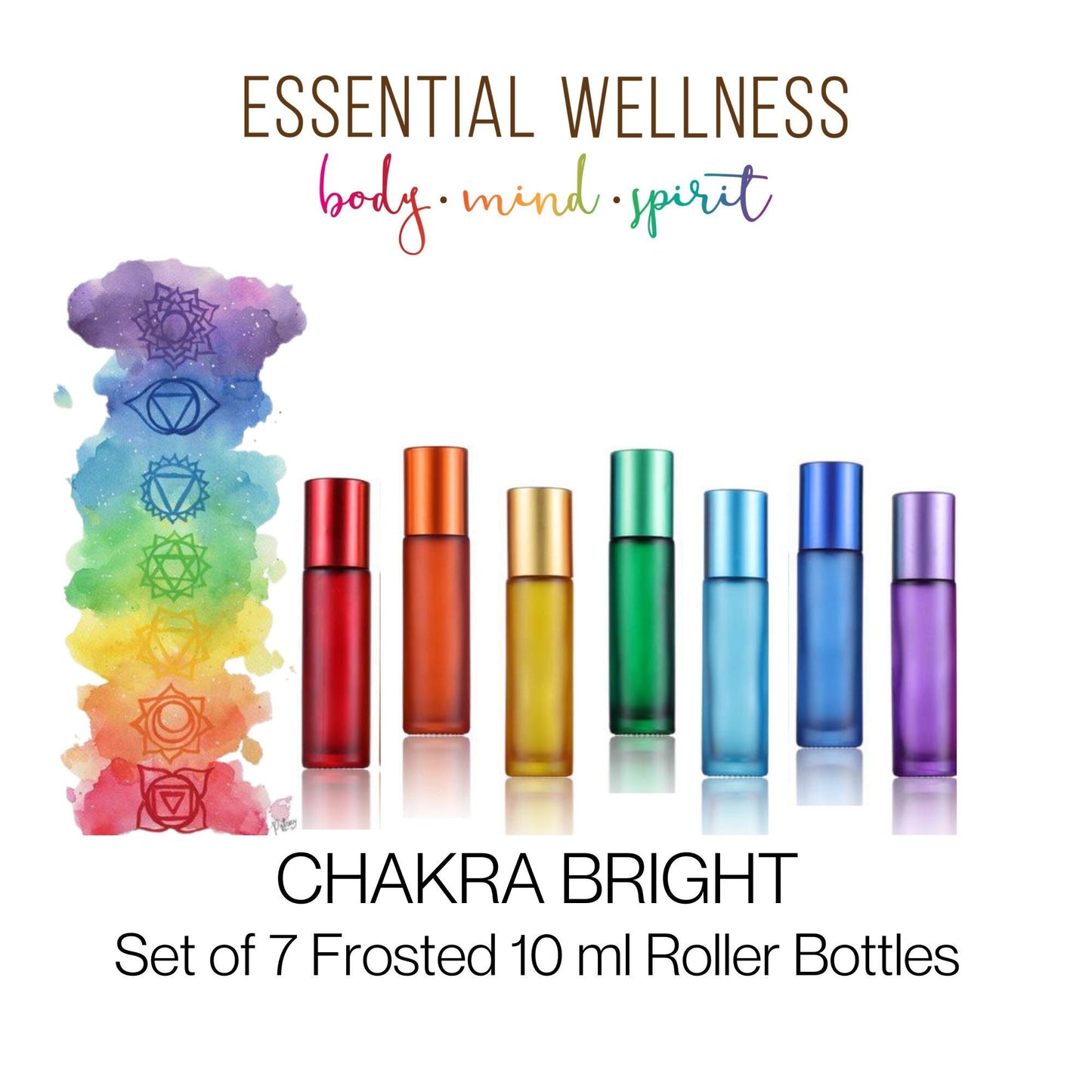 CHAKRA Set - 10 ml Roller Bottles - Chakra Color Essential Oil Bottles - Personalize Rollerball Choice & Crystal Chips