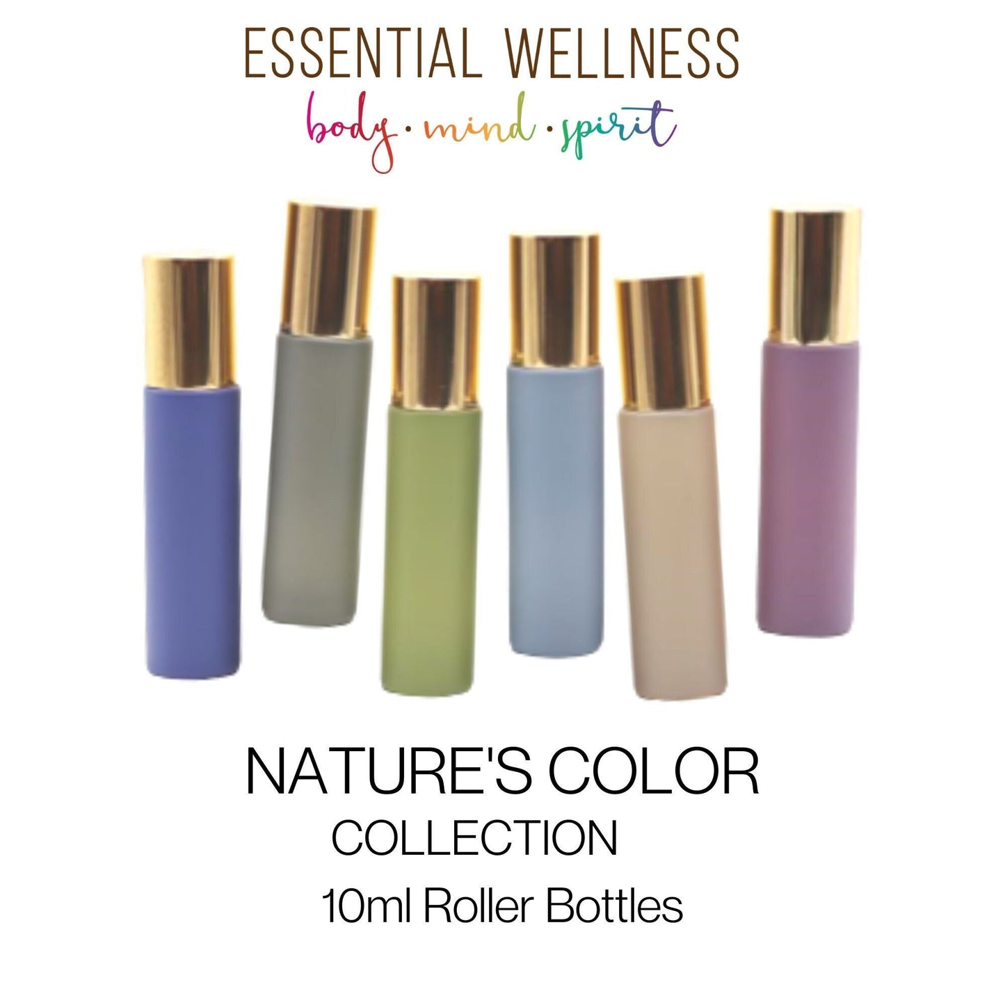 NATURE'S COLOR Collection Roller Bottles - Matte Glass 10 ml Roll On - Choice of Cap Colors & Glass, Stainless or Gemstone Rollerballs