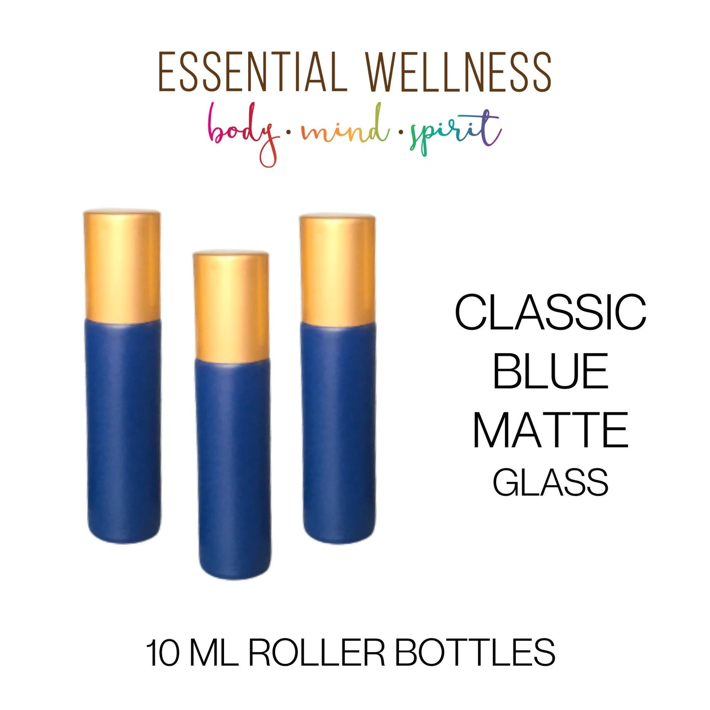 CLASSIC MIDNIGHT BLUE Roller Bottles - Single or Sets - 10 ml Matte Roll On - Choice of Cap Color & Gemstone, Stainless or Glass Rollerball