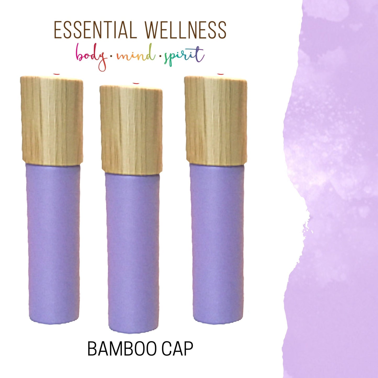 BRIGHT LAVENDER Roller Bottles with Bamboo Cap - Single or Sets - 10 ml Matte Glass Roll On - Choose Gemstone, Stainless or Glass Rollerball