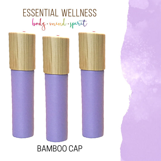 BRIGHT LAVENDER Roller Bottles with Bamboo Cap - Single or Sets - 10 ml Matte Glass Roll On - Choose Gemstone, Stainless or Glass Rollerball