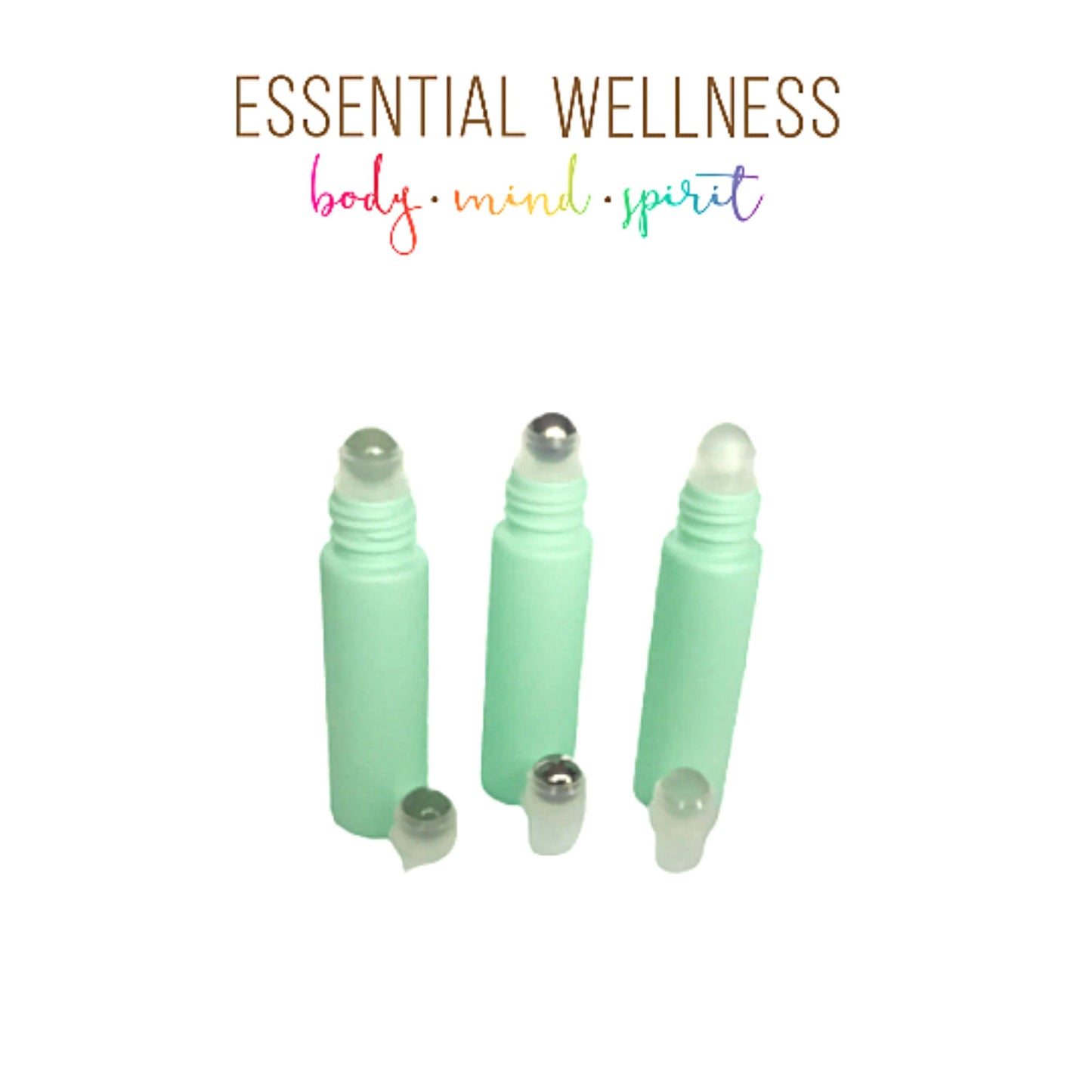 BRIGHT MINT GREEN Roller Bottles with Bamboo Cap - One or Sets - 10 ml Matte Glass Roll On - Choose Gemstone, Stainless or Glass Rollerball