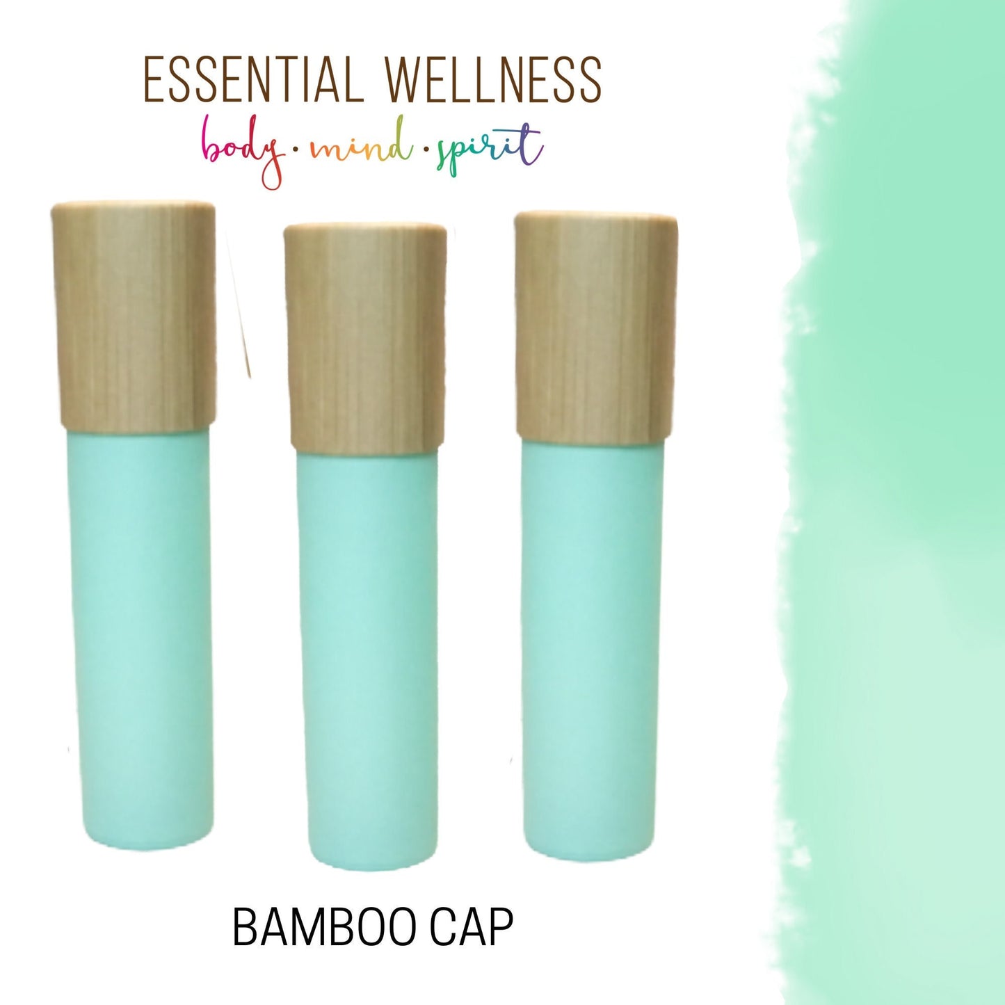 BRIGHT MINT GREEN Roller Bottles with Bamboo Cap - One or Sets - 10 ml Matte Glass Roll On - Choose Gemstone, Stainless or Glass Rollerball