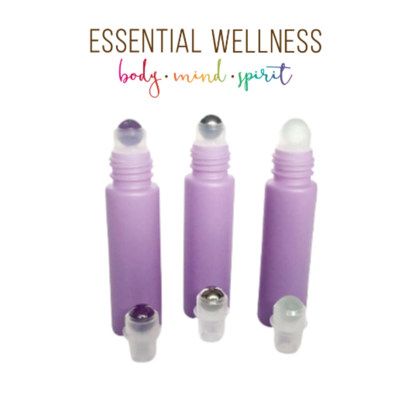 BRIGHT LAVENDER Roller Bottles with Bamboo Cap - Single or Sets - 10 ml Matte Glass Roll On - Choose Gemstone, Stainless or Glass Rollerball