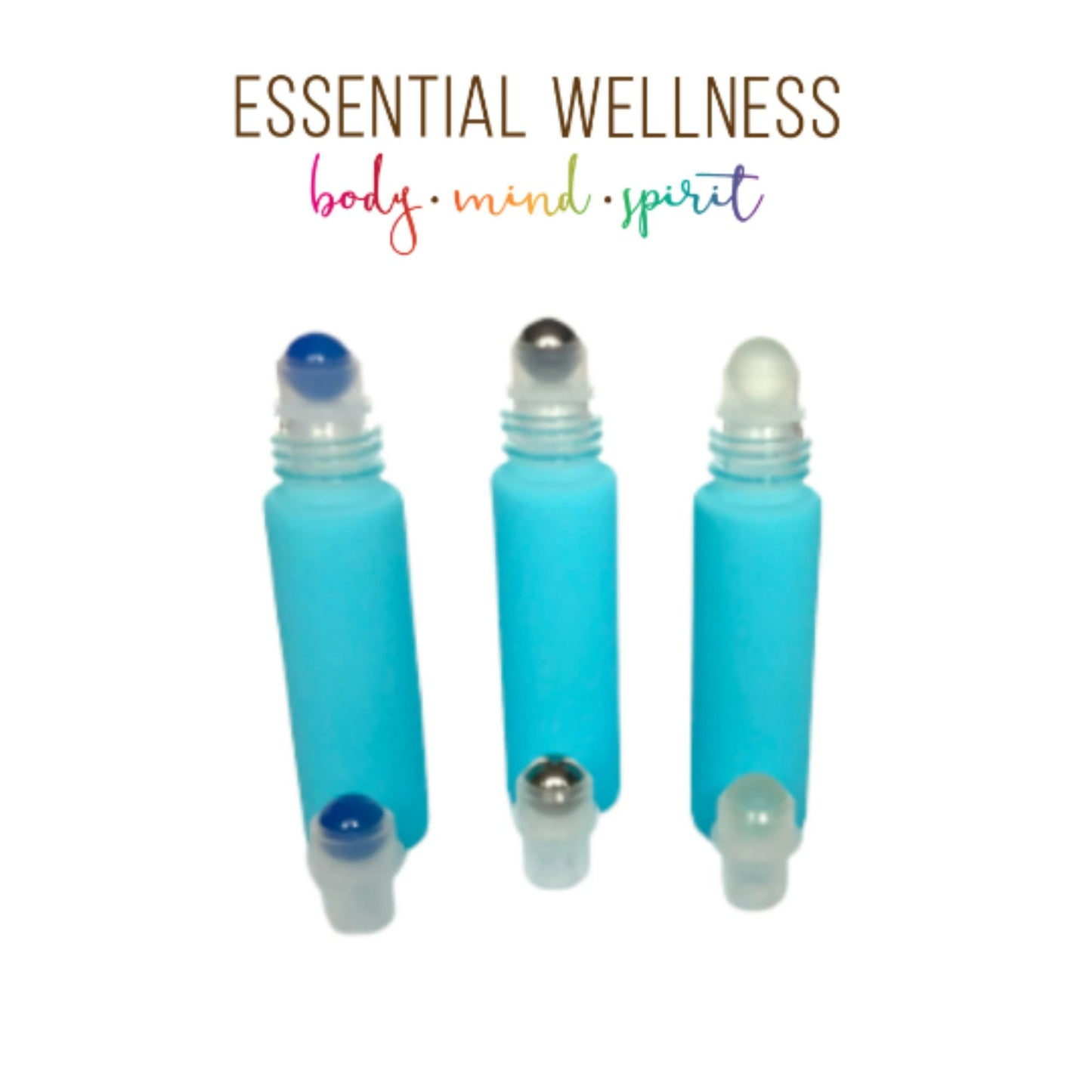 BRIGHT TURQUOISE Roller Bottles with Bamboo Cap - One or Sets - 10 ml Matte Glass Roll On - Choose Gemstone, Stainless or Glass Rollerball