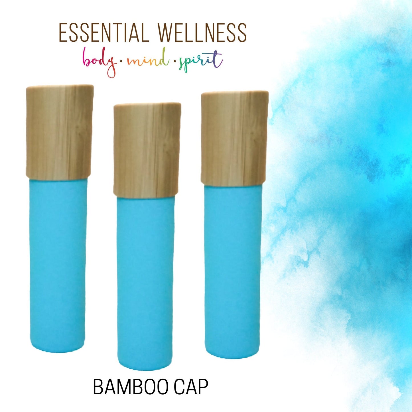 BRIGHT TURQUOISE Roller Bottles with Bamboo Cap - One or Sets - 10 ml Matte Glass Roll On - Choose Gemstone, Stainless or Glass Rollerball